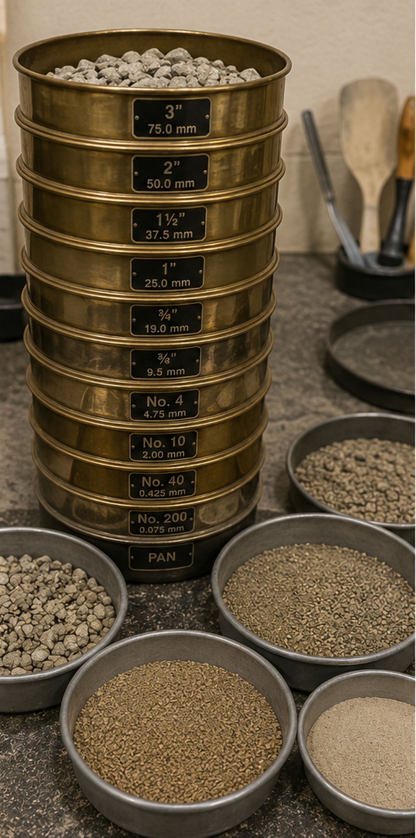 Aggregate sieve analysis used to verify materials quality