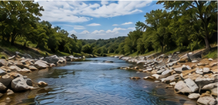Hill Country creek and terrain mapped by topographic survey