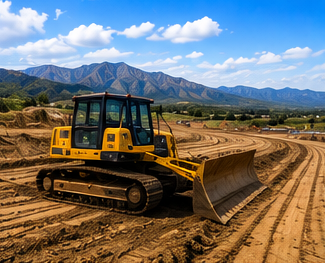 Roadway grading equipment along a property line