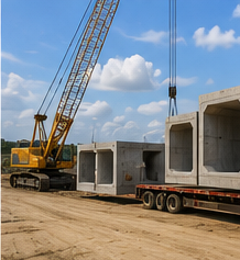 Precast concrete materials staged for a foundation project