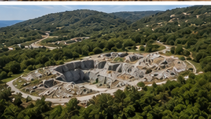 Aerial view of a limestone quarry in the Texas Hill Country