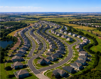 Aerial view of a Hill Country residential subdivision