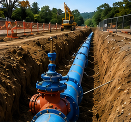 Utility pipeline installed in an open trench